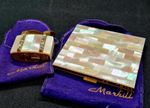 Marhill Mother of Pearl Compact & Working Rhinestone Evans Spitfire Lighter Set