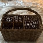 Brown Wicker Rectangular Basket with Handle, 3 Compartments, 45x25x25cm