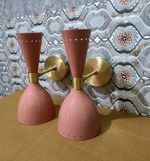 1950's Mid Century Brass Italian pink Wall Sconce Light -Fixture 2 Bulb