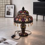 Morrican Style Jeweled Table Lamp Metal Base Jeweled Shade Bronze Finish