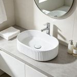 Modern White Ceramic Oval Fluted Countertop Vanity Bathroom Basin Sink 400*305mm