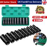 Deep Impact Sockets 1/2" Drive Long Reach Thin Wall 10 Metric Socket Set 10-24mm