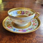 C. Ahrenfeldt Limoges Hand Painted Floral Tea Cup & Saucer with Gold