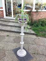 Vintage Tall Torchiere Carved Barley Twist Circular Column Plant Stand