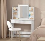White Dressing Table with Rectangular Mirror, 4 Shelves & 2 Drawers 90cm