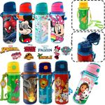 Kids 600ml Aluminium Water Bottle, Carry Strap, Push Button Back-to-School Flask
