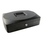 Q-Connect Metal Cash Money Box Safe 10 Inch Key Locking for Home / Office Black