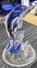 CRISTAL D'ARQUES France Blue Clear Dolphin 24% Lead Crystal Glass Figurine
