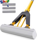 Self-Wringing Sponge Mop, Hands-Free Squeeze & 3 Replacement Pads