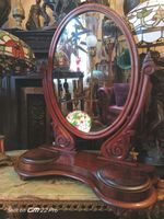 Antique Victorian mahogany  tilting carved vanity dressing table oval mirror 