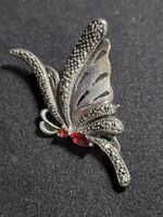 Vintage 925 Sterling Silver Marcasute & Garnet Butterfly Brooch
