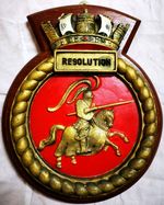 HMS Resolution - Ship Crest Plaque – Hand-Painted, Solid Mahogany Mount, 1.150kg