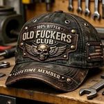 Old F*ckers Club-Vintage Baseball Cap, Adjustable lustige Distressed Hat Embroid