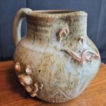 Patty Wouters Signed Studio Art Pottery Face Jug Japanese Tora Tiger Seal 6"