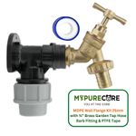 MDPE Wall Flange Kit 25mm with ¾” Brass Garden Tap Hose Barb Fitting & PTFE Tape