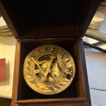Past Times Sundial Compass in Wooden Box, Brass & Wood Brown/Gold