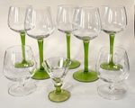 Vintage Green Stemmed & Star Etched Retro Drinking Glass Collection - Set of 8 -