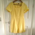 New Look Yellow Square Neck Cap Sleeve Chiffon Playsuit Size 8 Zip