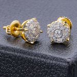 14k Gold Plated 925 Silver Real Hip Hop 8mm Earrings Round Cluster Studs Iced CZ