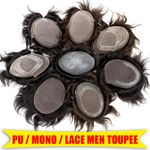 Replacement Wigs for Mens Toupee Human Hair System Natural Hairline PU Hairpiece