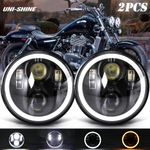 2 x Triumph Speed Street Triple Rocket LED Headlights Black 5.75" Halo DRL Pair