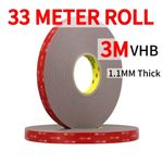 3M VHB DOUBLE SIDED TAPE, 33 METRES LONG STRONG TAPE, Grey