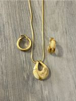 Vintage Crown Trifari Necklace Clip-On Earrings Gold Tone Marbled Lucite MCM