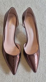 Eloshman Brown Geometric Court Heels Pointed Toe High Stiletto Slip On UK 6