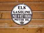 ELK GASOLINE MOTOR OIL VINTAGE HEAVY ENAMEL SIGN. USA AMERICANA. GREAT PATINA.