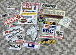 VARIOUS MOTORCYCLE RELATED EMBLEMS/ MARLBORO/ CASTROL/ NGK ETC