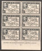 FIJI 1940 - 49 6d MAP OF FIJI - IMPRINT BLOCK OF 6