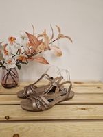 NEW WOMENS M&S UK 4 WIDE FIT TAUPE METALLIC   LEATHER SLINGBACK SANDALS RRP £35