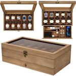 10 12 Grids Watch Box 2-Tier Solid Wooden Watch Display Case Jewelry Storage Box