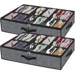 Under Bed Shoe Storage Organiser for 24 Pairs Clear Foldable Shoe Boxes Set of 2