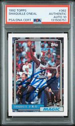 Graded 1992-93 Topps Shaquille O'Neal #362 Rookie RC Card PSA 10 Auto Grade Gem