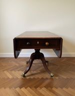 Antique Polished Mahogany Fold out Sofa Table with fitted drawer Brass feet