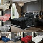 3 Piece Quilted Bedspread Crushed Velvet Bed Throw Bedding Set Single Double