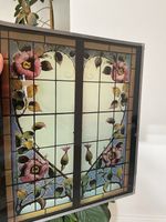 Vintage Retro Stained Glass Floral Heart Window Hanging