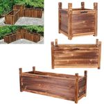 Wooden Trough Garden Outdoor Planter Bed Rectangular Plant Pot Flower Herb Bed