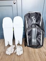 Kookaburra Kahuna 6.1 White Green Batting Pads Size 2,Gloves Ghost 5.1,bag,Youth