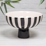 Black & White Stripe Fruit Bowl Ceramic Pedestal Decorative Display Dish
