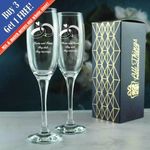Personalised Engraved Wedding Ring Champagne Glass Set Any Message, Any Date