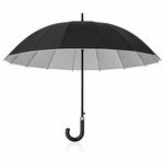 Large Black Automatic Umbrella Windproof Strong Leather Crook Handle Classic UK