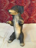 HHH Harvey Knox Bisque Porcelain Large Dachshund Begging Dog Figurine