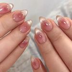 Glossy Pink Nude Cat-Eye Design Short Press-On Nails in an Almond Shape