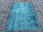 Vintage Overdyed Turkish Rug 5x7.4 ft Aqua Blue Living Room Carpet Oushak Carpet