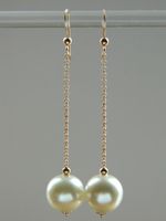 Vintage Pale Cream Round Glass Pearl Beads, 18ct Rose Gold Vermeil Long Earrings