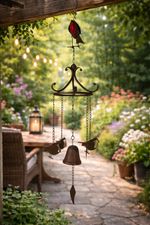 Rustic Metal Robin Hanging Windchime Garden Gift Decor Decoration Hanging Hook