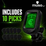 MUSO PRO Clip-On Guitar Tuner + Battery + 10 Picks | Limited for next 200 Orders