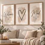 Welcome to the Mad House Prints Set of 3 | Neutral Family Wall Art  Beige Greige